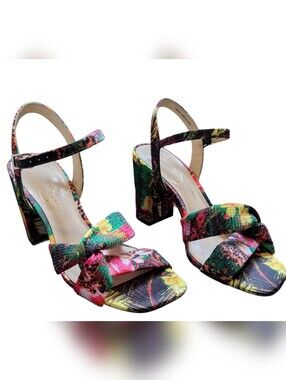 Jessica Simpson Multicolor Sequin Tropical Block Heel Sandals